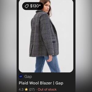 NWOT Womens Petite L Gap Plaid Blazer Jacket $168 Retail